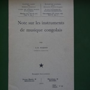 Note sur les instruments de musique congolais, J.-N. Maquet, Académie royale des sciences coloniales, 1956