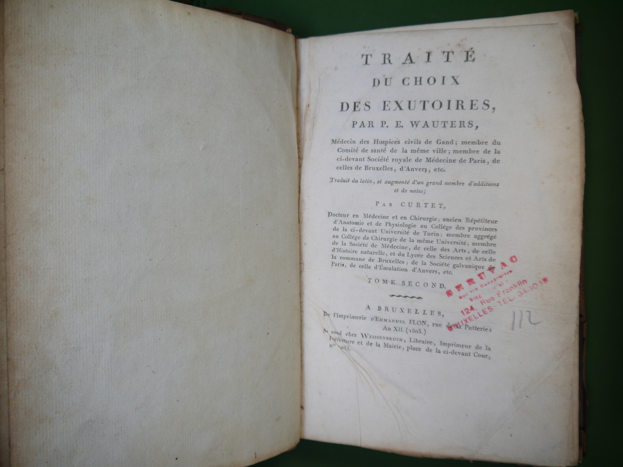 Traité du choix des exutoires (2 tomes), P.E. Wauters, Emmanuel Flon, 1803 – Image 12